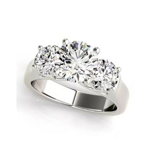 2.6 CTTW Three Stones 925 Sterling Silver Platinum Plated Engagement Ring